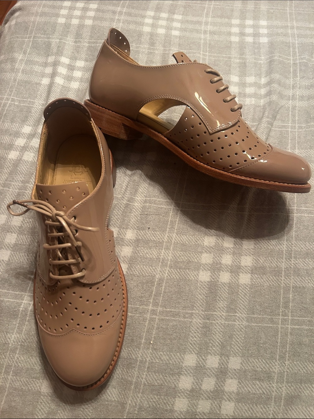 Men's Taupe Patent Perforated Derby Shoe